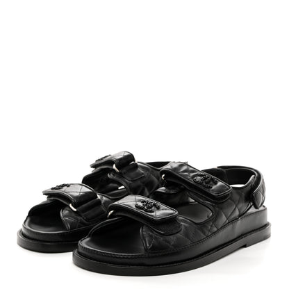Chanel Lambskin Velcro Dad Sandals 37 So Black 3 of 9