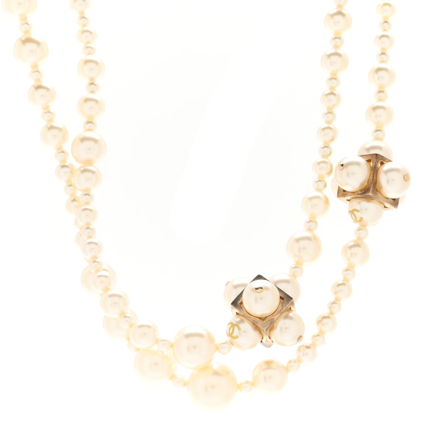 Pearl Cluster CC Necklace Gold