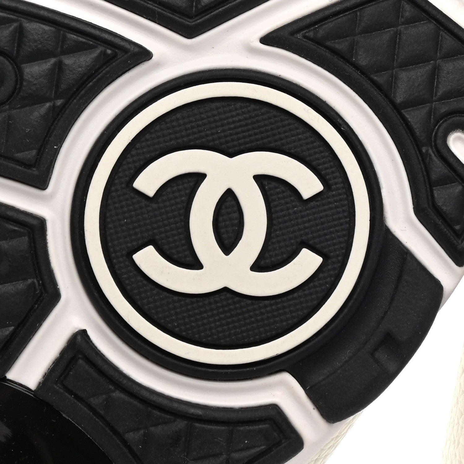 Chanel Mesh Suede Calfskin Grained Calfskin Womens CC Sneakers 38 White Black 6 of 8