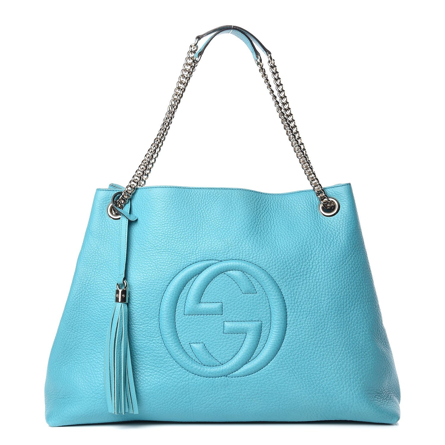 Gucci Pebbled Calfskin Large Soho Chain Shoulder Bag Turquoise 1 of 8