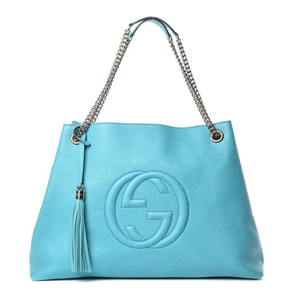 Gucci Pebbled Calfskin Large Soho Chain Shoulder Bag Turquoise 1 of 8