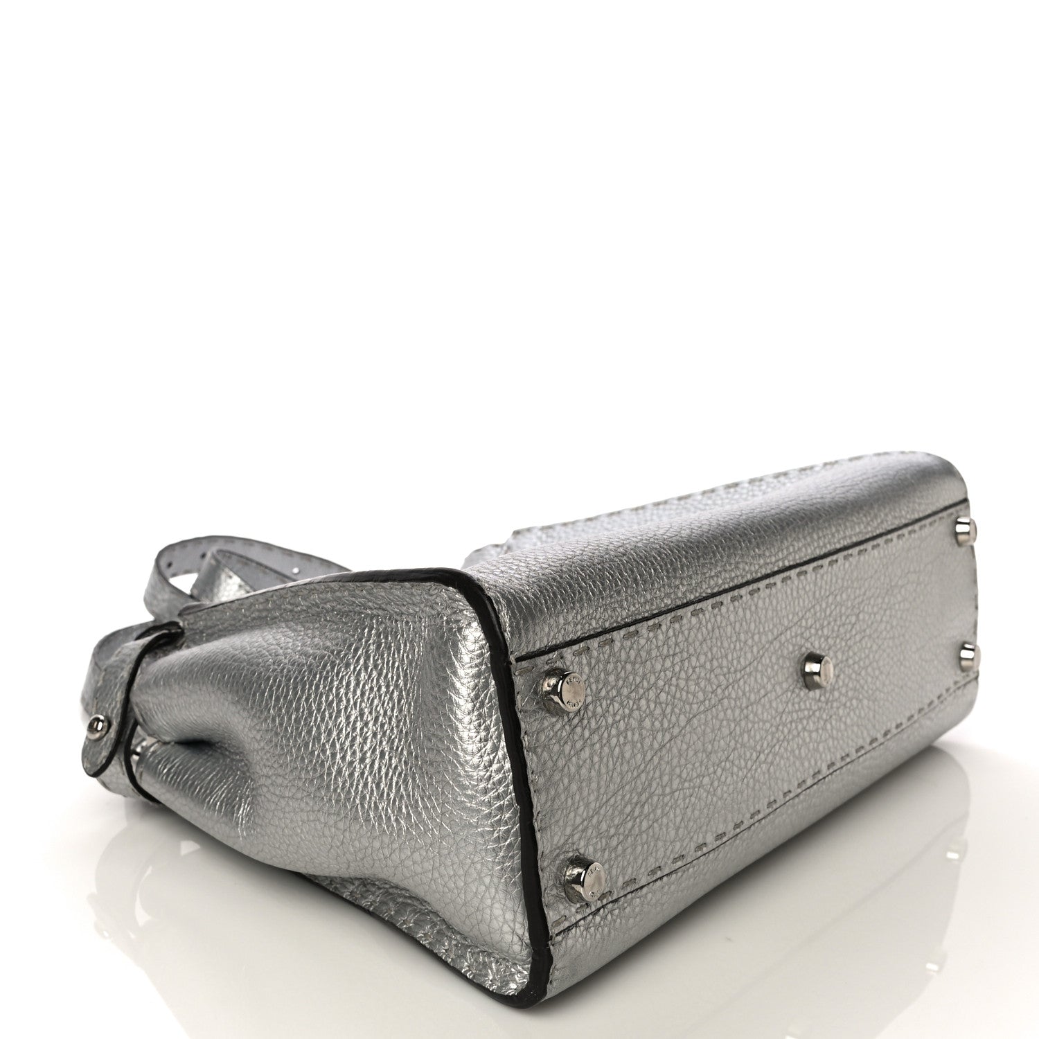 Fendi Cuoio Romano Lux Selleria Medium Peekaboo Iconic Satchel Argento 4 of 11
