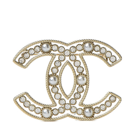 Chanel Pearl Crystal CC Brooch Gold 1 of 4