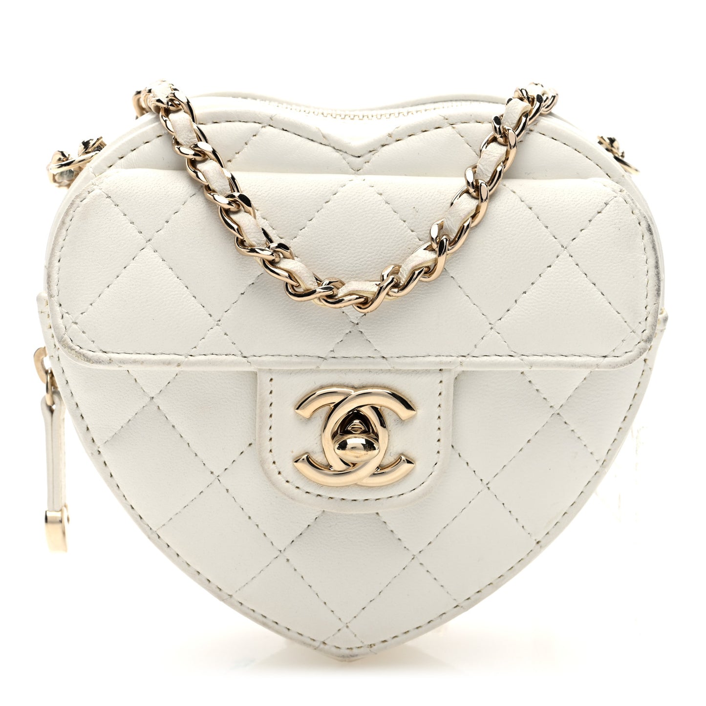 Lambskin Quilted CC In Love Heart Clutch With Chain White