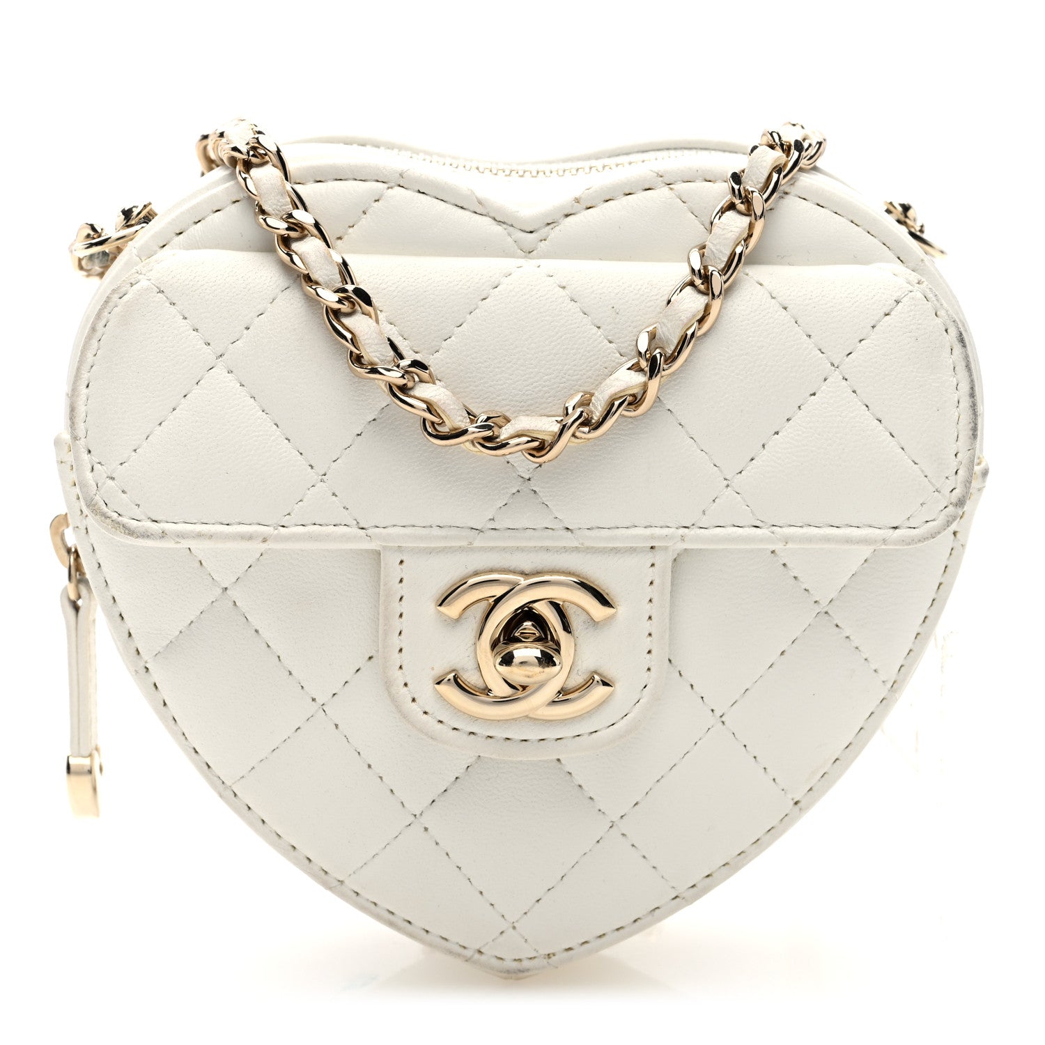 Chanel Lambskin Quilted CC In Love Heart Clutch With Chain White 1 of 9