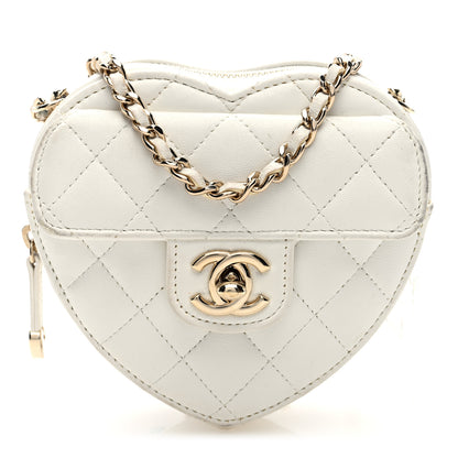 Chanel Lambskin Quilted CC In Love Heart Clutch With Chain White 1 of 9