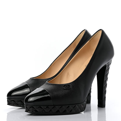 Chanel Lambskin Patent CC Cap Toe Platform Quilted Pumps 38.5 Black 3 of 9
