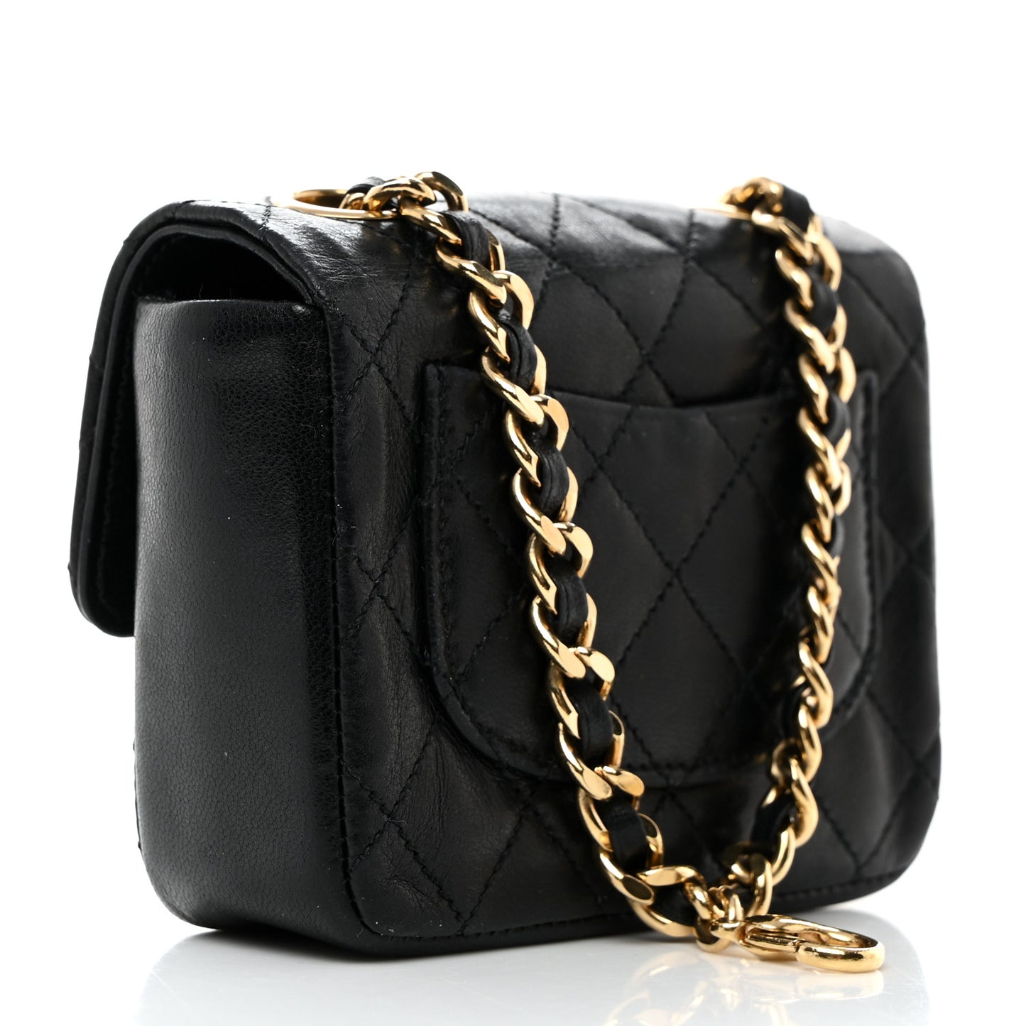 Lambskin Quilted Mini Flap Belt Bag Charm Black