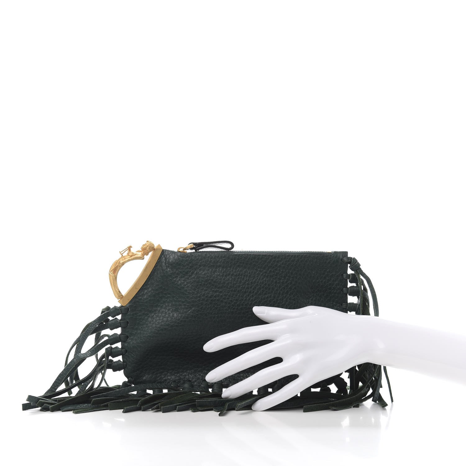 Valentino Garavani Calfskin C-Rockee Sagittarius Fringe Clutch Light Emerald 2 of 10