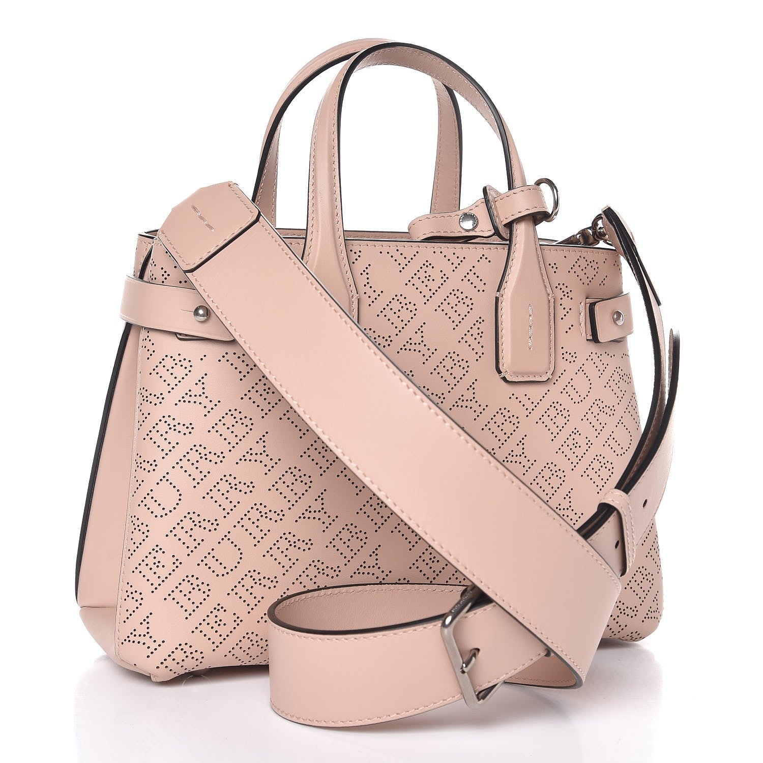 Burberry Calfskin Perforated Small Banner Tote Pale Fawn Pink 3 of 13