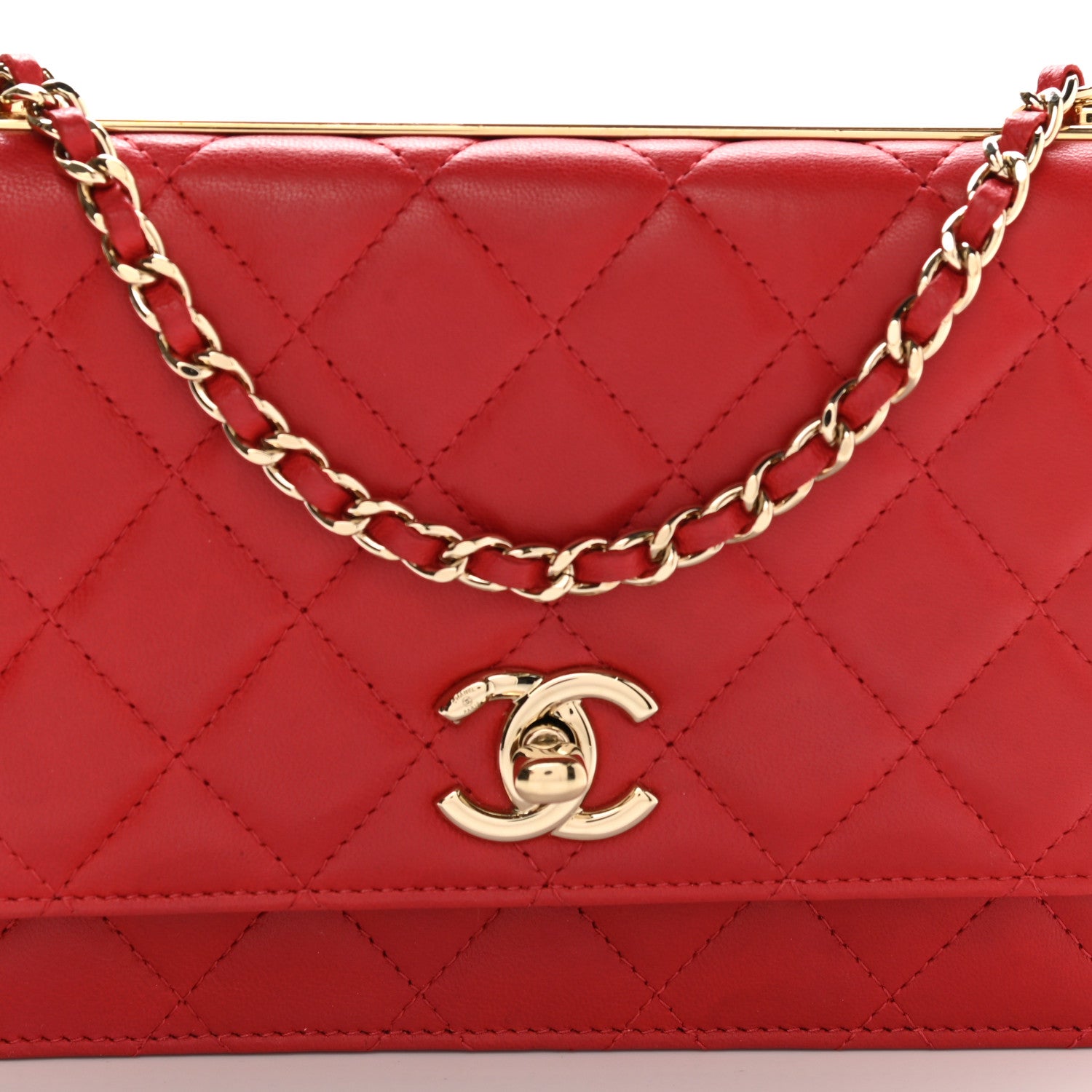 Chanel Lambskin Quilted Trendy CC Wallet On Chain WOC Red 16 of 23