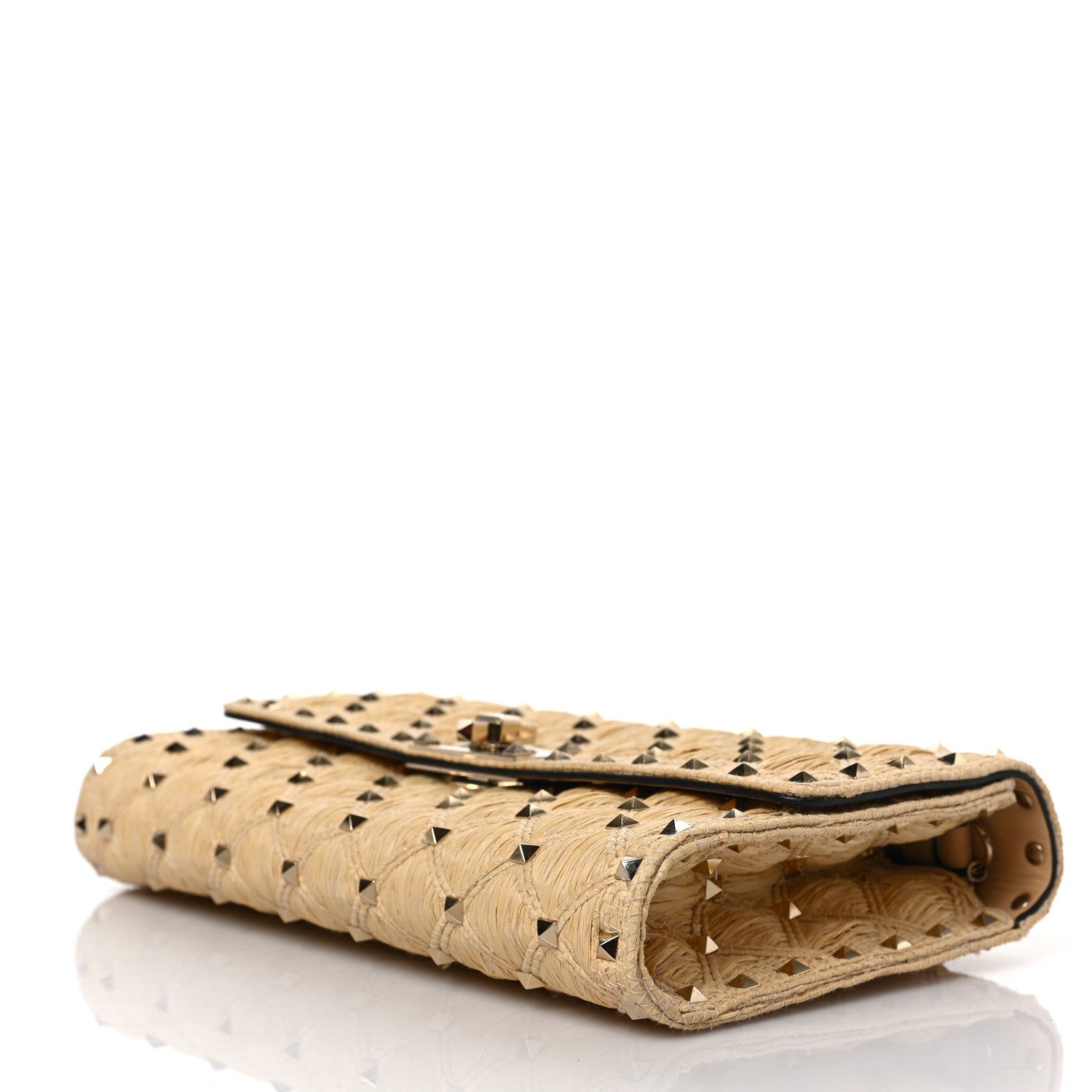 Valentino Garavani Raffia Lambskin Rockstud Spike Wallet on Chain Naturale 8 of 8