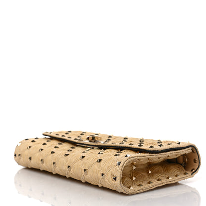 Valentino Garavani Raffia Lambskin Rockstud Spike Wallet on Chain Naturale 8 of 8