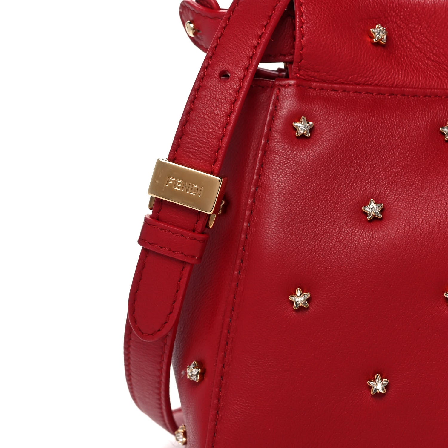 Fendi Nappa Crystal Stars Studded XS Peekaboo Iconic Satchel Fragola 10 of 13