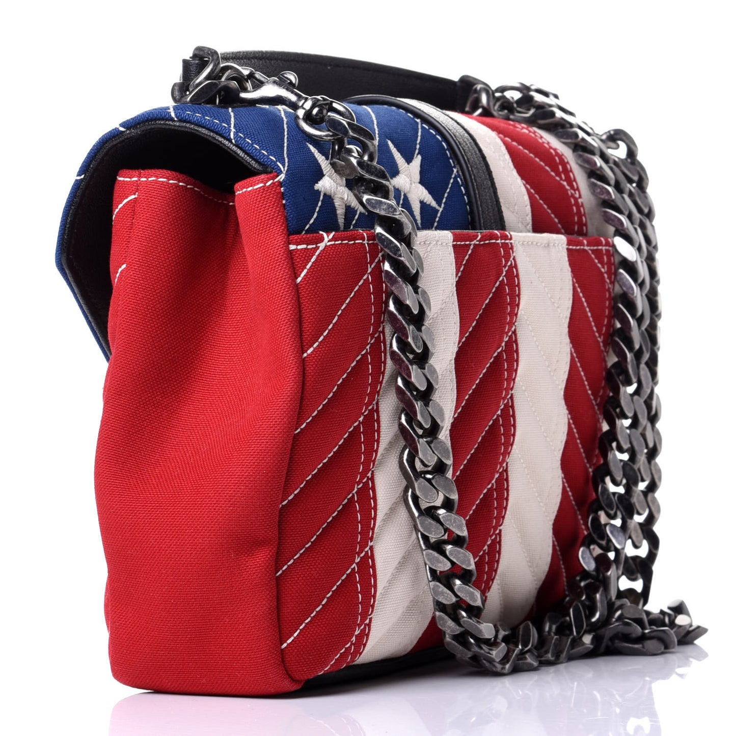 Canvas Matelasse Chevron American Flag Monogram Medium College Bag Red Blue