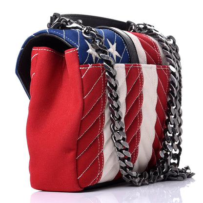 Saint Laurent Canvas Matelasse Chevron American Flag Monogram Medium College Bag Red Blue 4 of 11