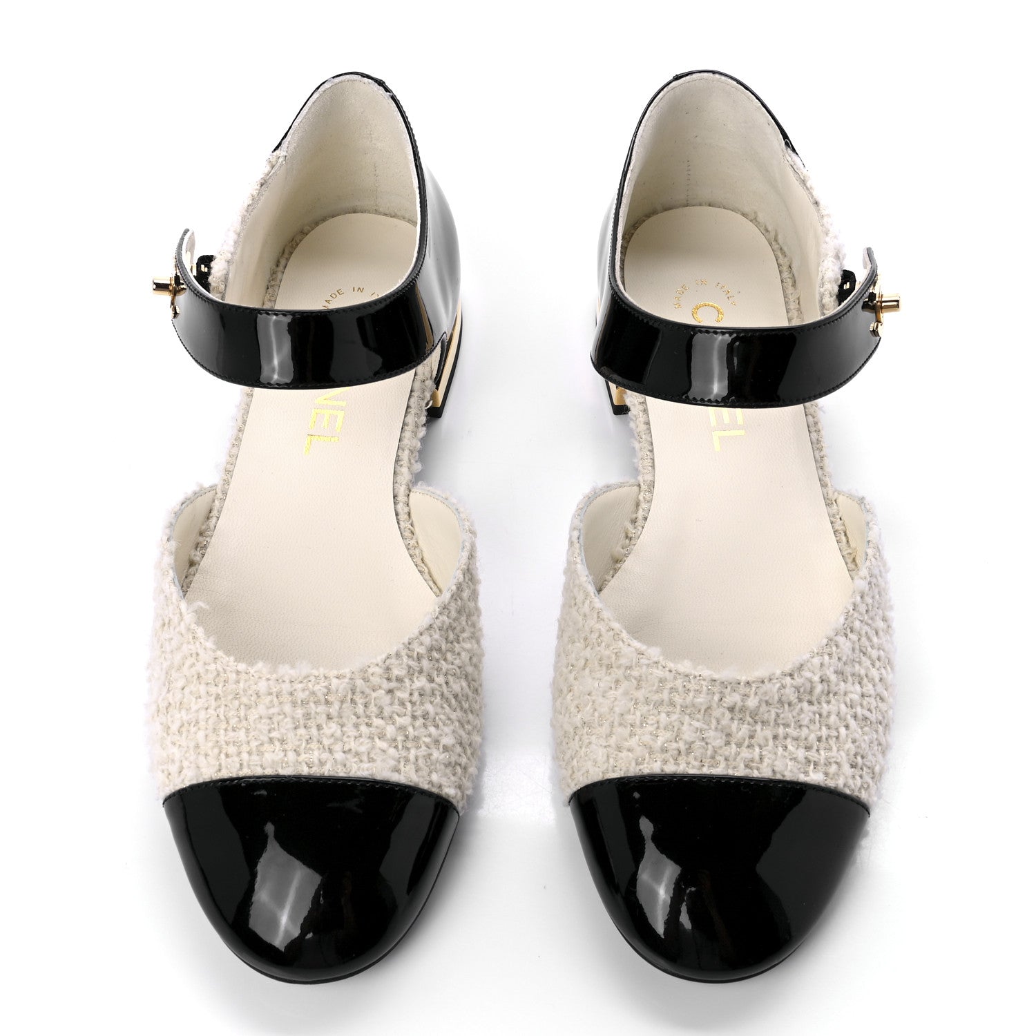 Chanel Tweed Patent Cap Toe Ballerina Flats 38 White Black 5 of 11