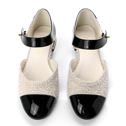 Chanel Tweed Patent Cap Toe Ballerina Flats 38 White Black 5 of 11