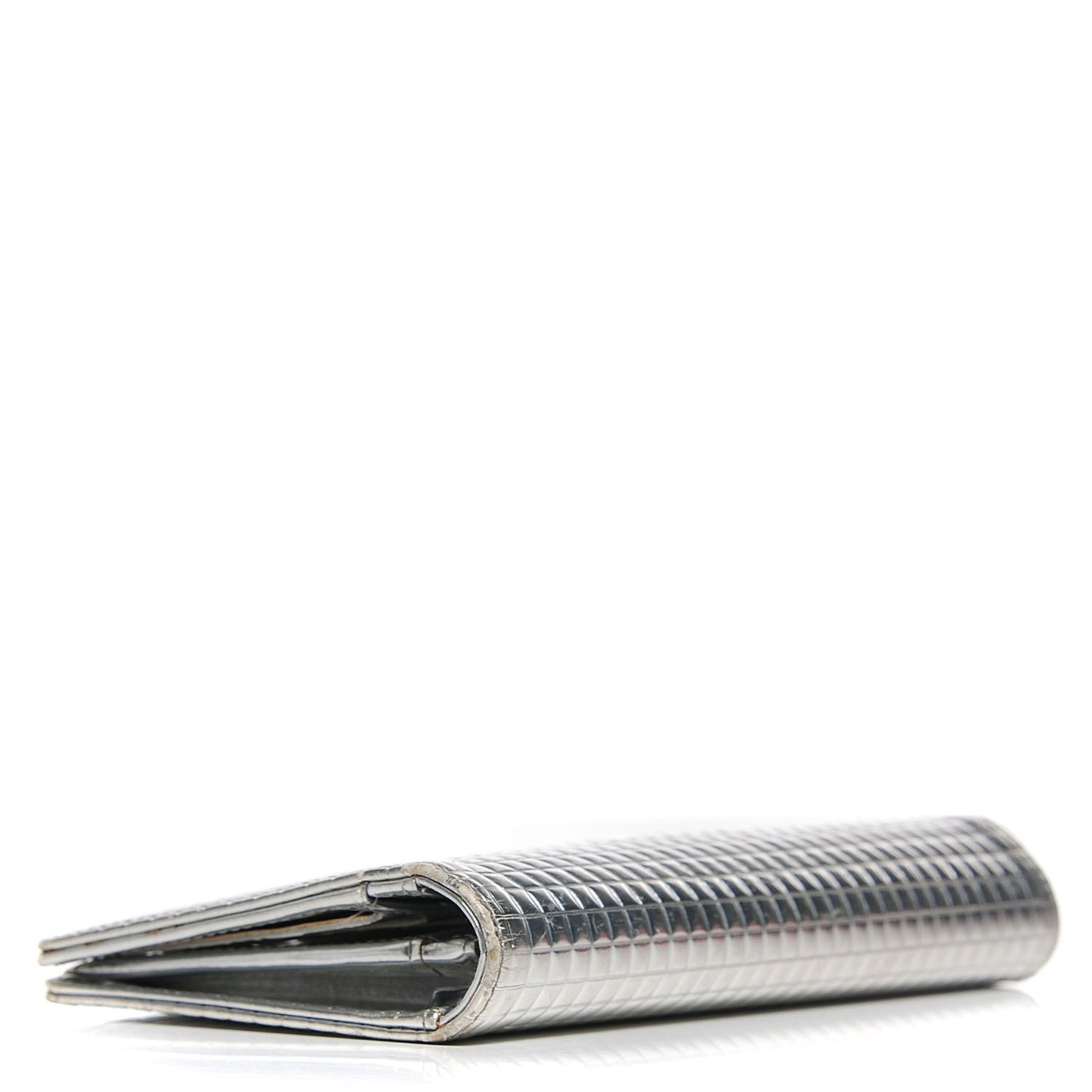 Metallic Calfskin Embossed CC Yen Wallet Silver