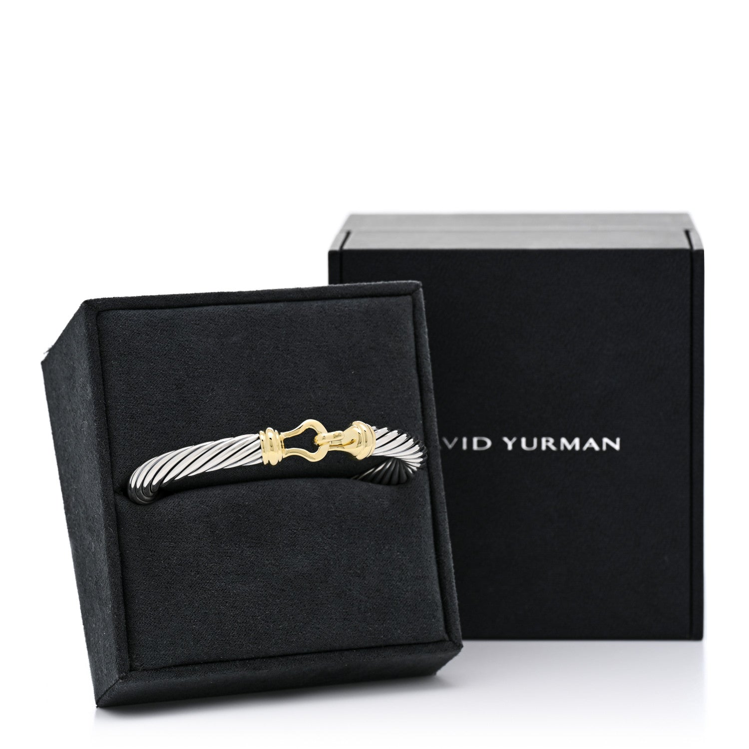 David Yurman Sterling Silver 14K Yellow Gold 7mm Cable Classic Buckle Bracelet 5 of 5