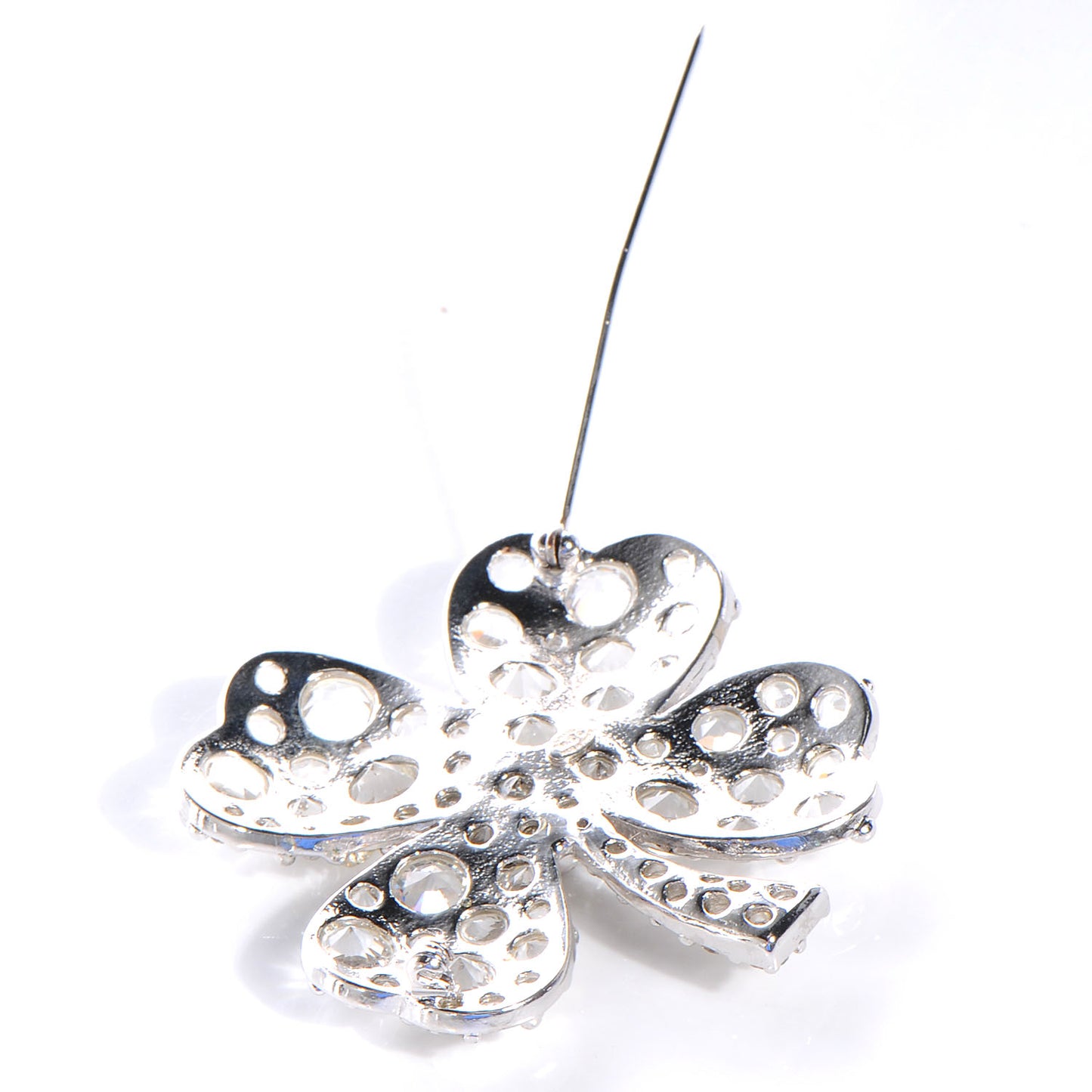Crystal CC 4 Leaf Clover Brooch Silver