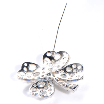 Chanel Crystal CC 4 Leaf Clover Brooch Silver 3 of 4