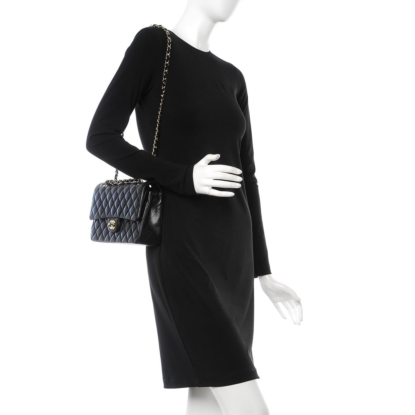 Lambskin Quilted Medium Double Flap Black