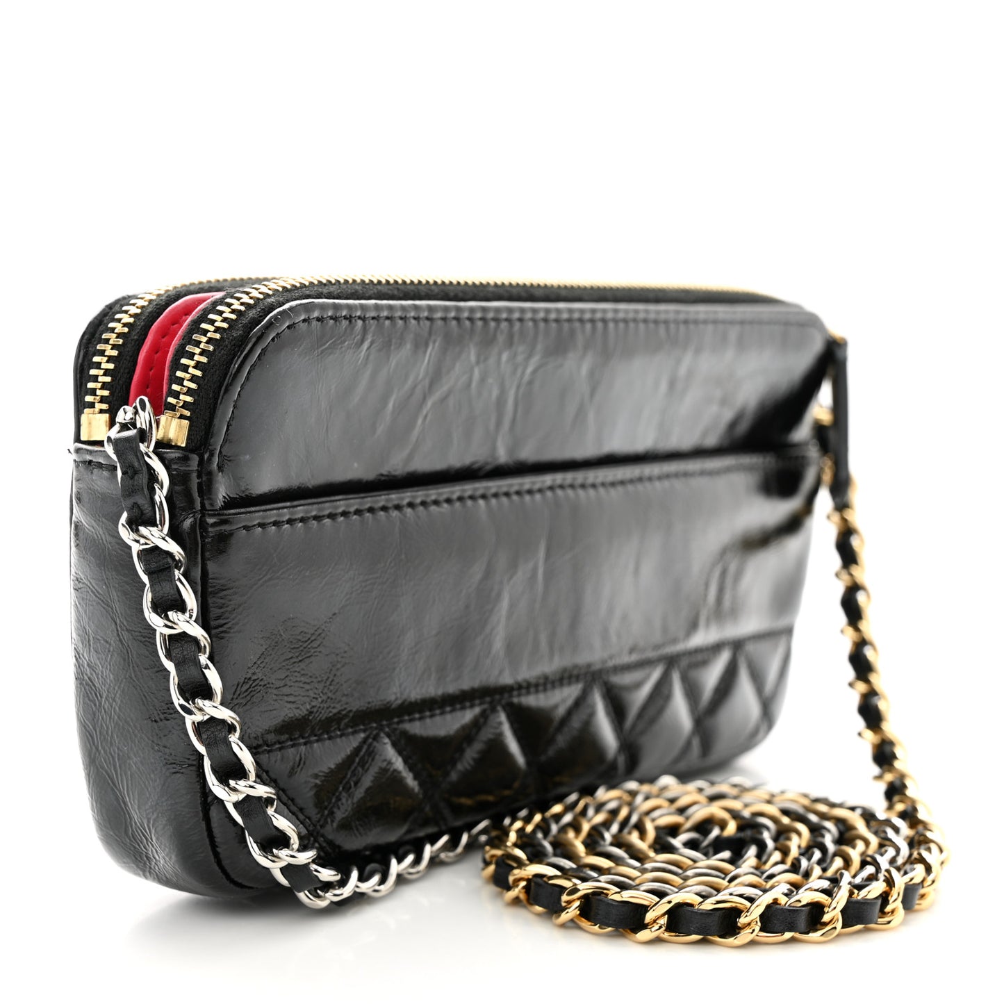 Glazed Aged Calfskin Quilted CC Small Clutch With Chain Black