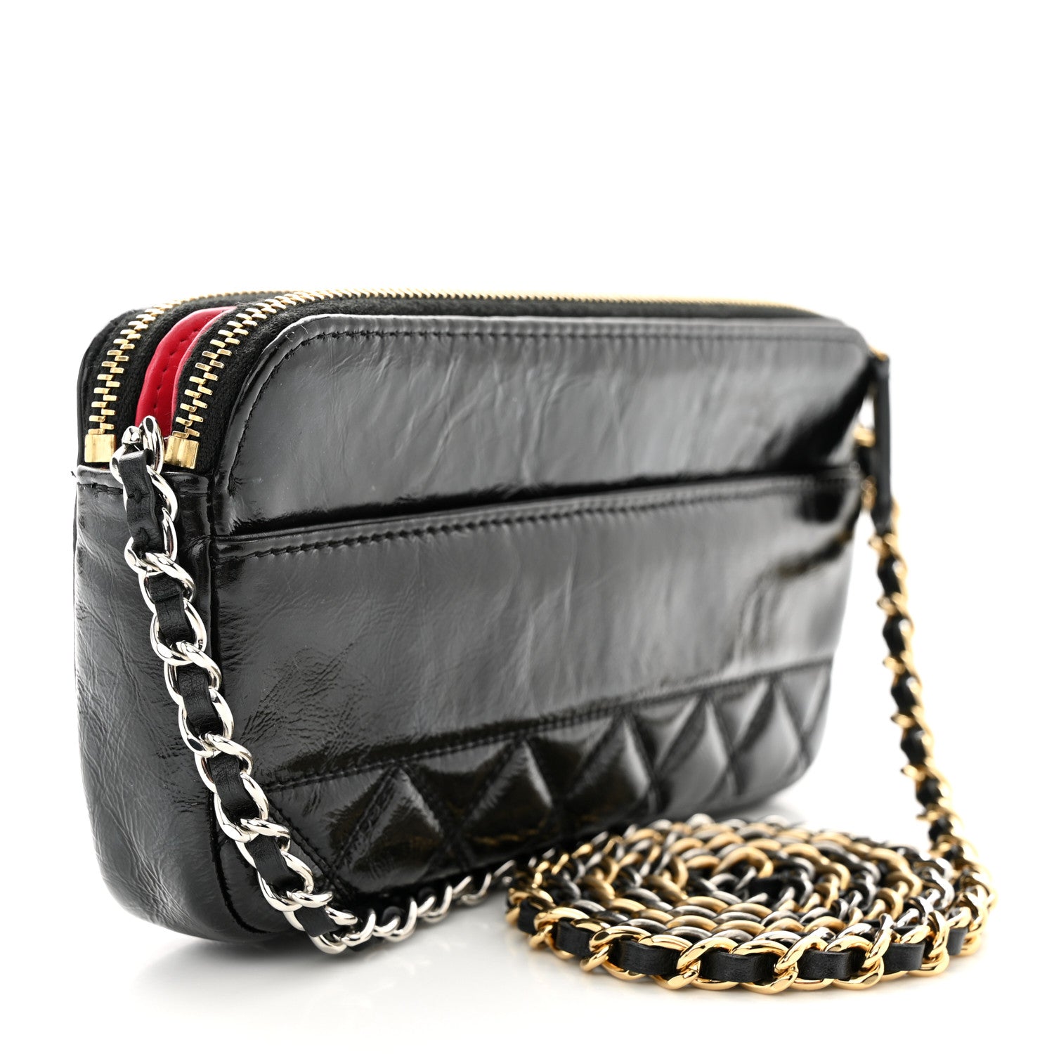 Chanel Glazed Aged Calfskin Quilted CC Small Clutch With Chain Black 3 of 12