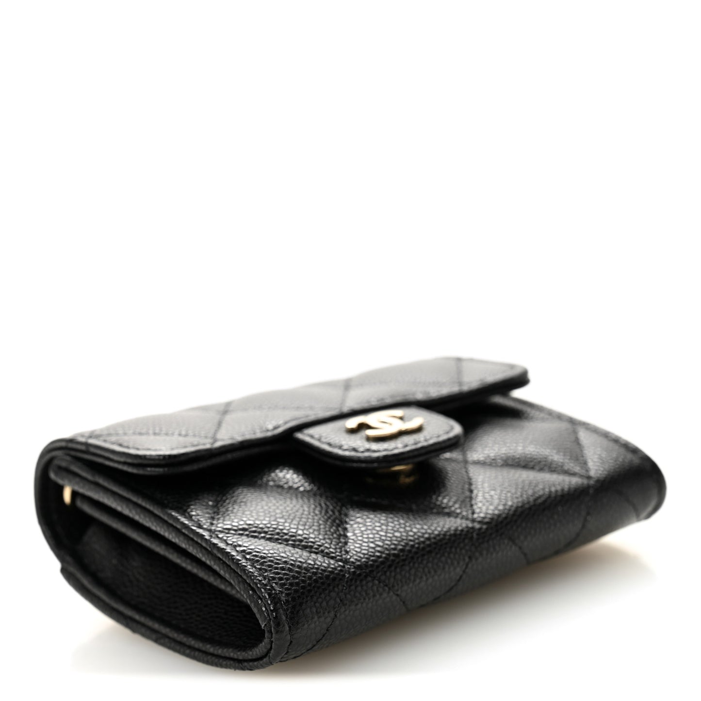 Caviar Quilted Flap Card Holder On Chain Black