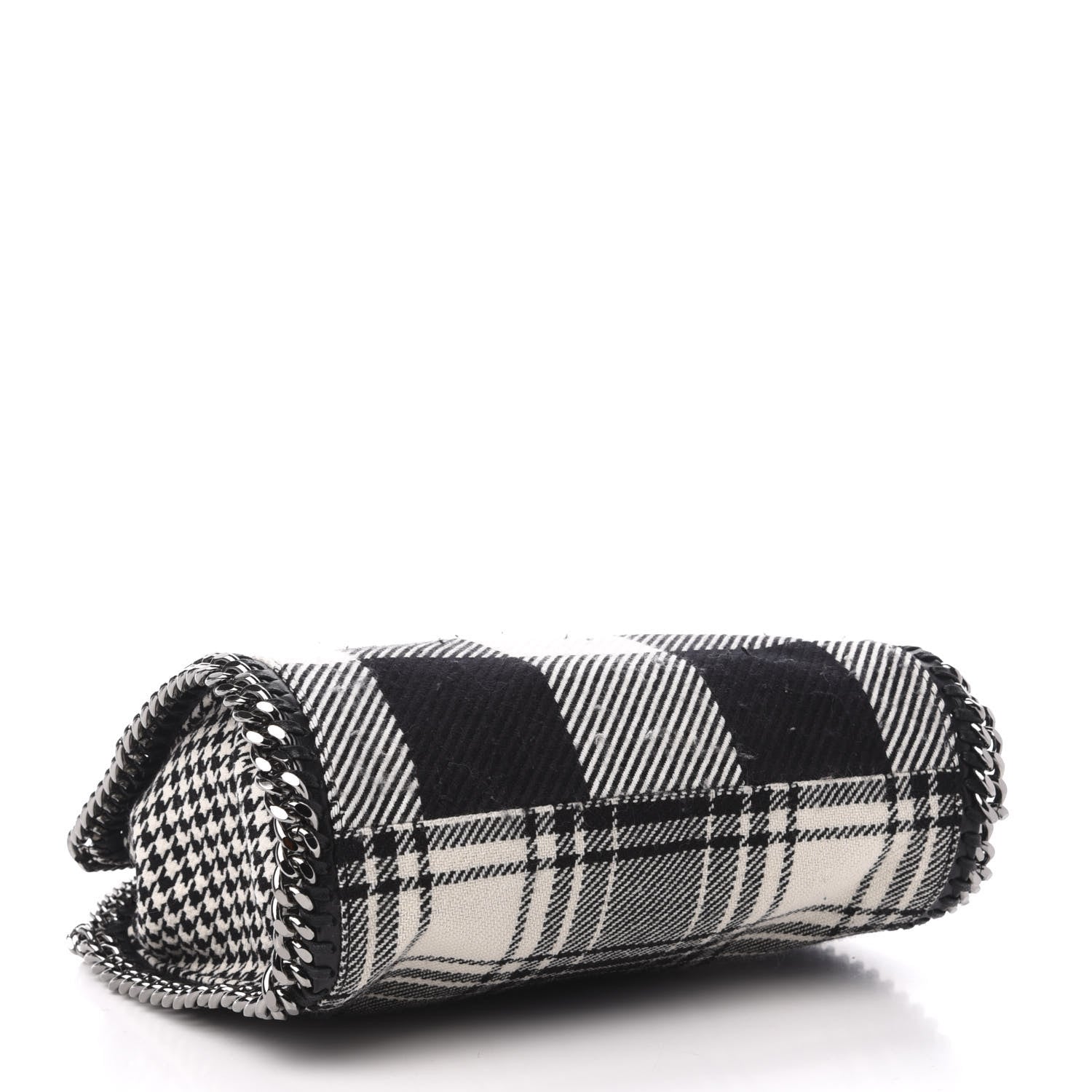 Stella McCartney Wool Plaid Mini Falabella Fold Over Tote Black White 5 of 13