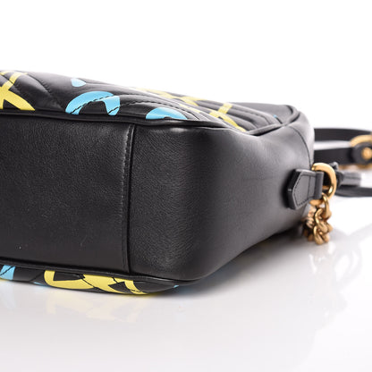 Gucci Calfskin Matelasse GucciGhost Medium GG Marmont Chain Shoulder Bag Black New Acquamarine 6 of 10