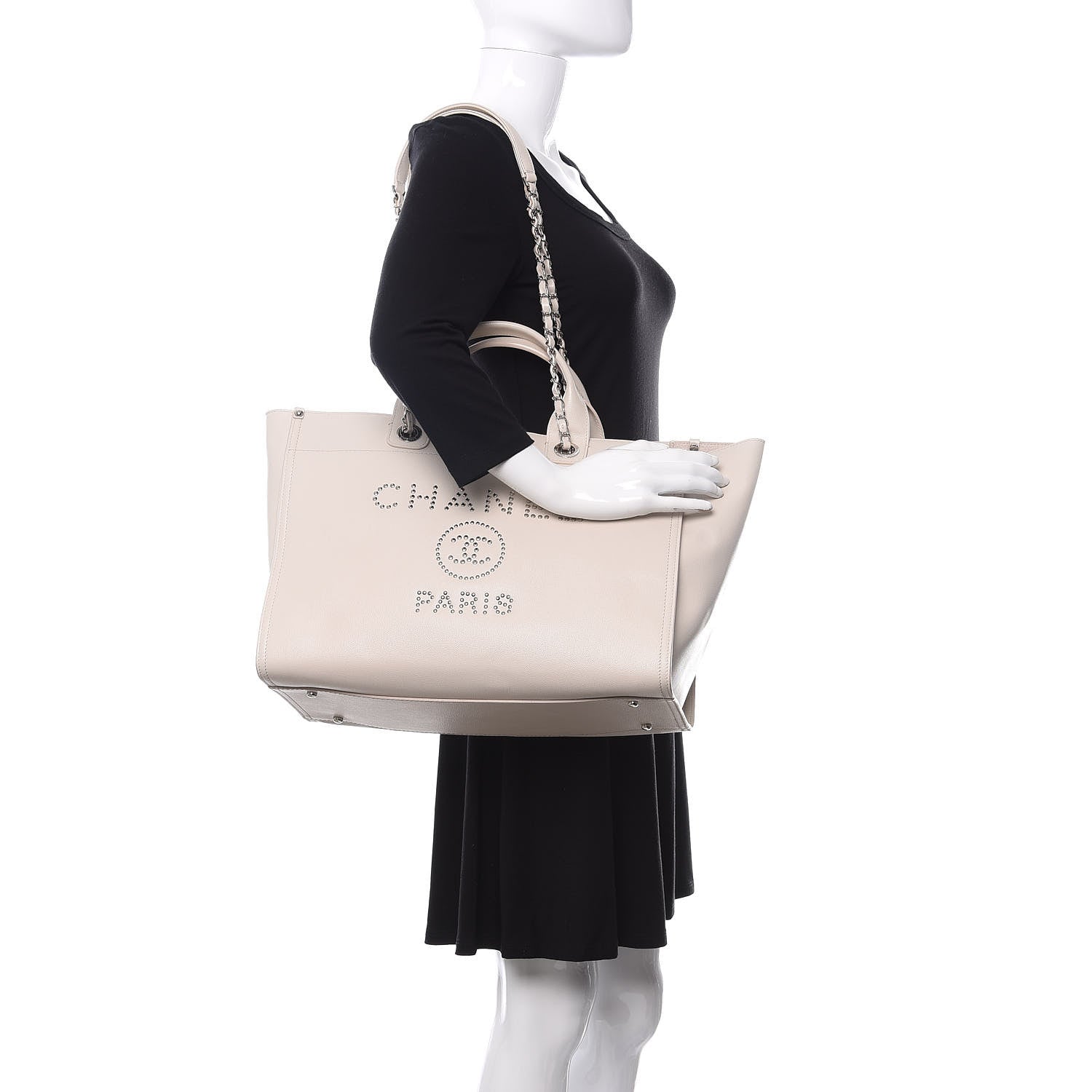 Chanel Caviar Medium Studded Deauville Tote Beige 2 of 12
