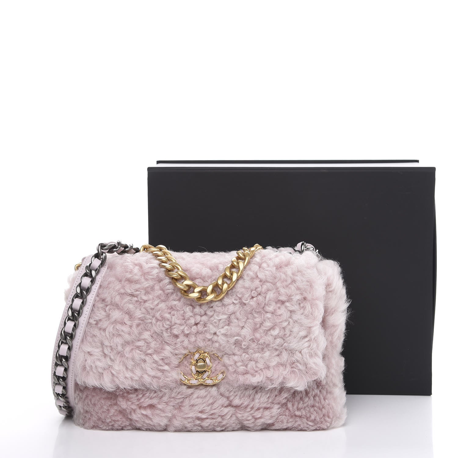 Chanel Shearling Sheepskin Medium 19 Flap Light Pink 10 of 10