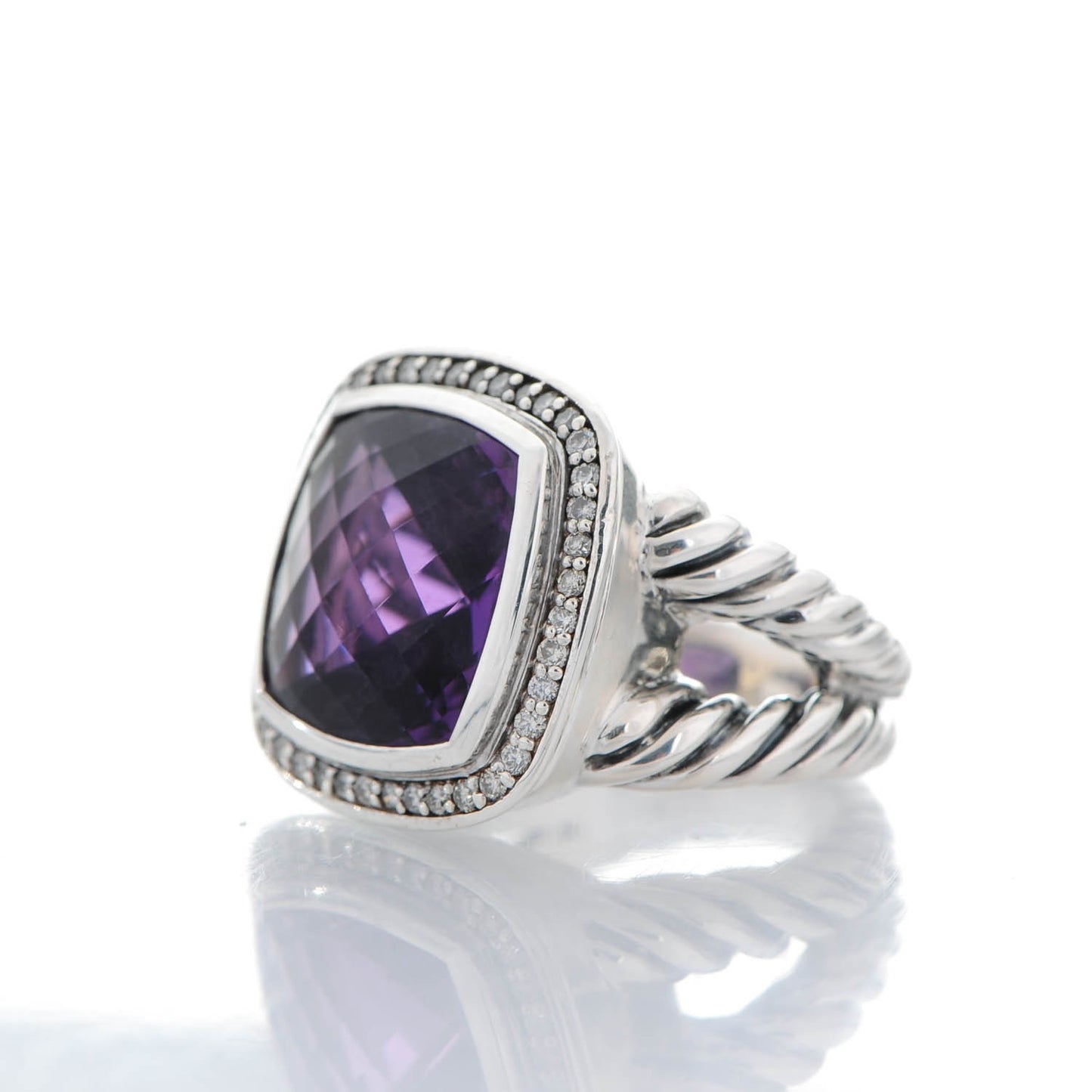 Sterling Silver Diamond Amethyst 14mm Albion Ring 54 7