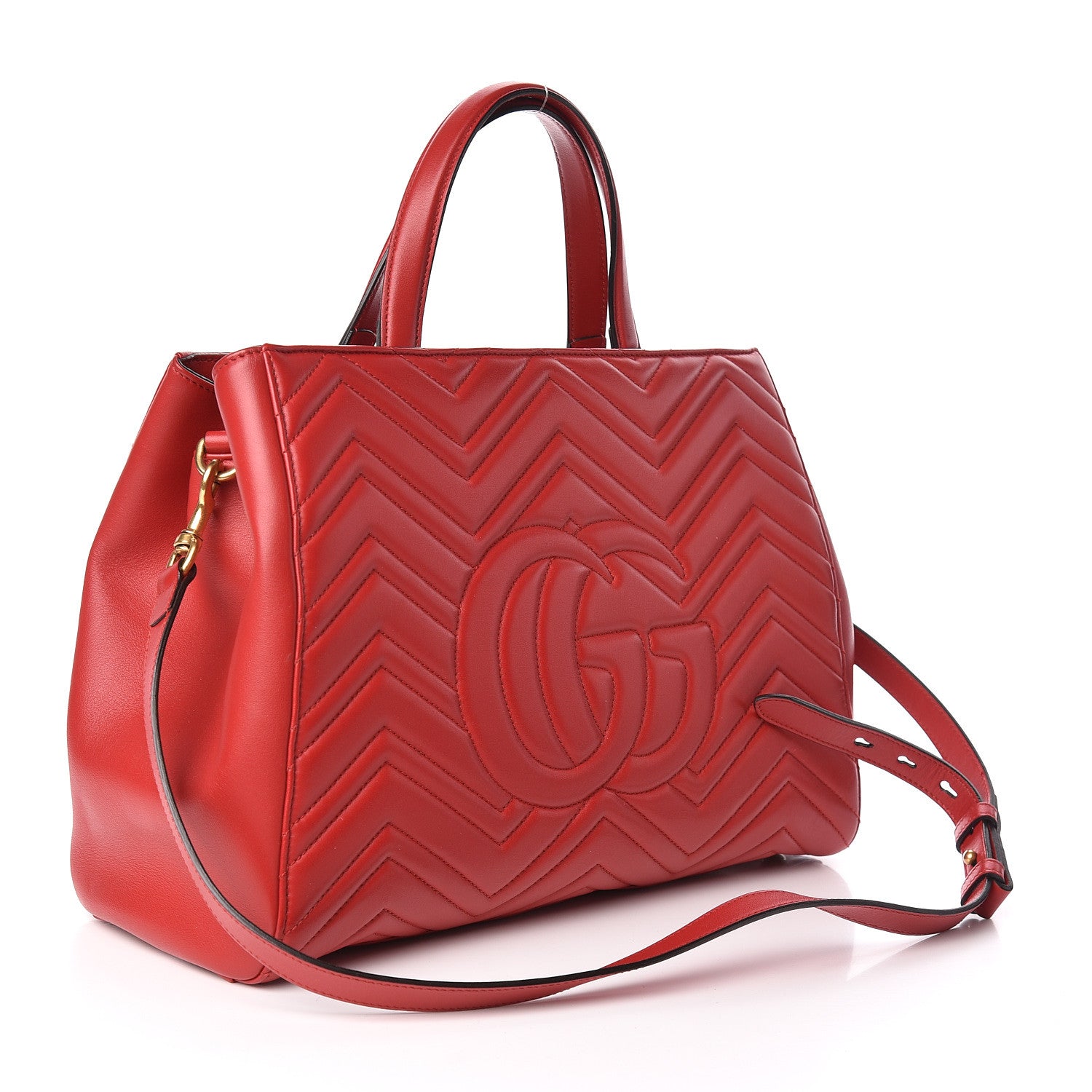 Gucci Calfskin Matelasse Medium GG Marmont Tote Hibiscus Red 3 of 11