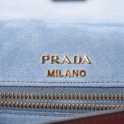 Prada Glace Calfskin Suede Patchwork Etiquette Shoulder Bag Rubino Loto 7 of 16