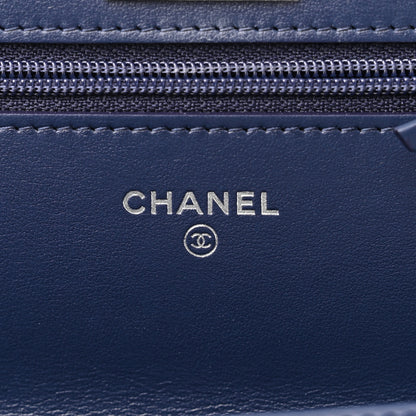 Chanel Canvas Printed Quilted 2.55 Reissue Wallet On Chain WOC White Black Navy Blue 6 of 12