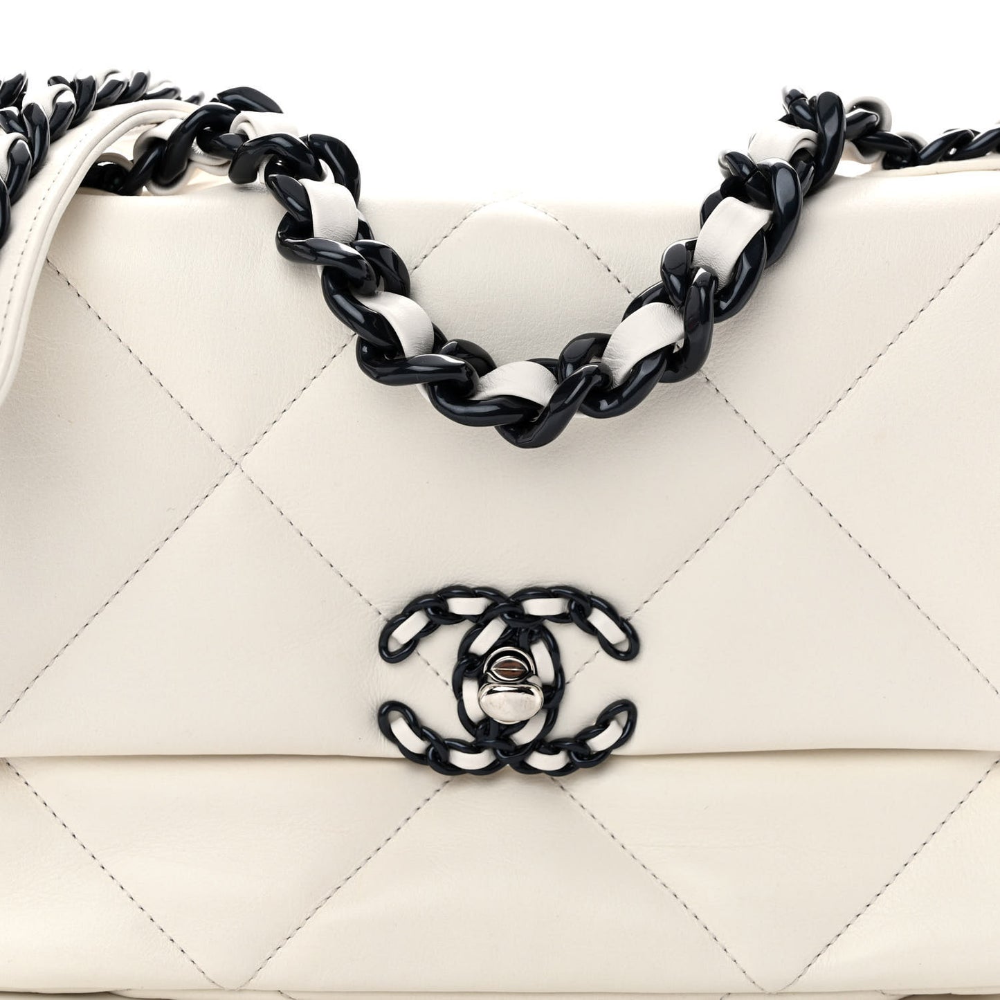 Glossy Calfskin Quilted Medium Chanel 19 Flap White Black