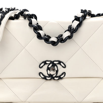 Chanel Glossy Calfskin Quilted Medium Chanel 19 Flap White Black 8 of 11