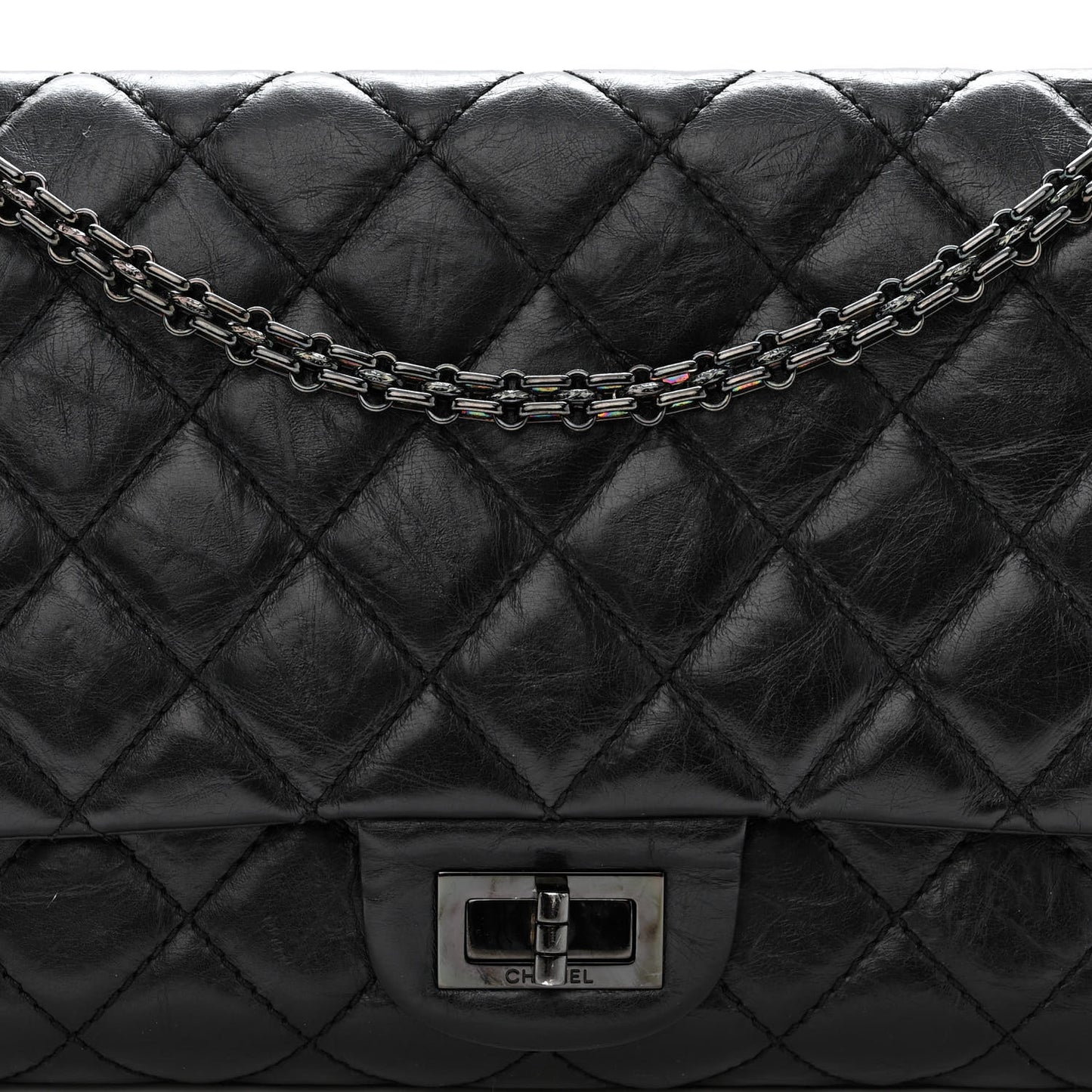 Aged Calfskin Quilted 2.55 Reissue 227 Flap So Black