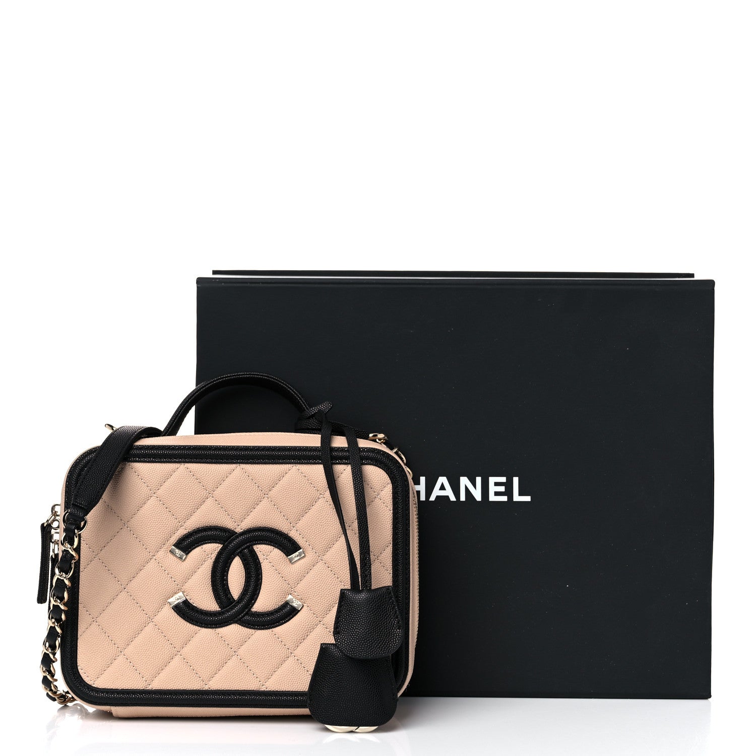 Chanel Caviar Quilted Medium CC Filigree Vanity Case Beige Black 10 of 10