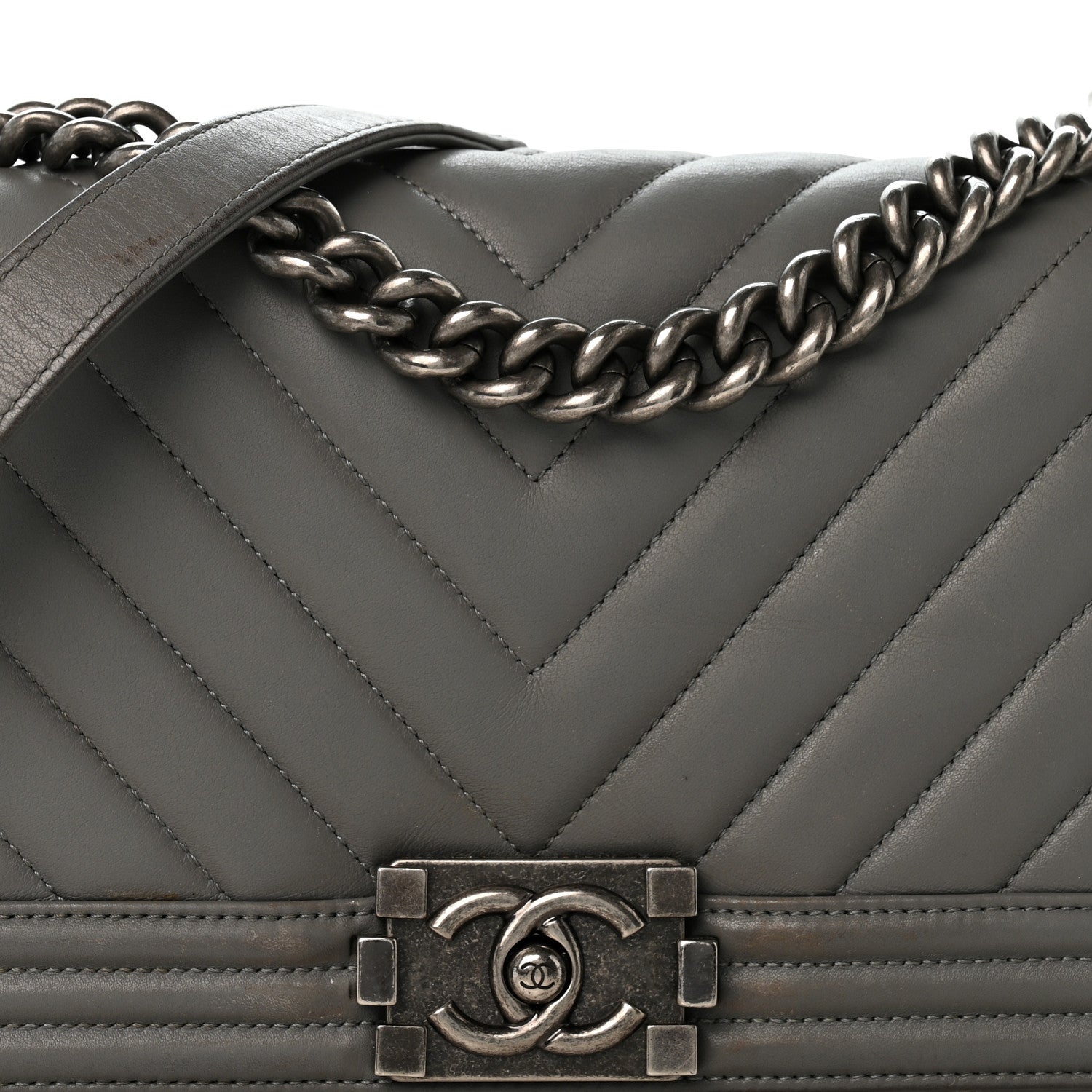 Chanel Lambskin Chevron Quilted Medium Boy Flap Grey 8 of 12