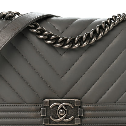 Chanel Lambskin Chevron Quilted Medium Boy Flap Grey 8 of 12