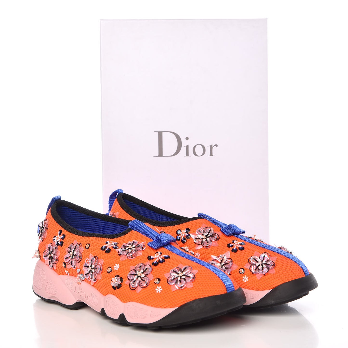 Technical Canvas Embellished Dior Fusion Sneakers 37 Orange Fluo