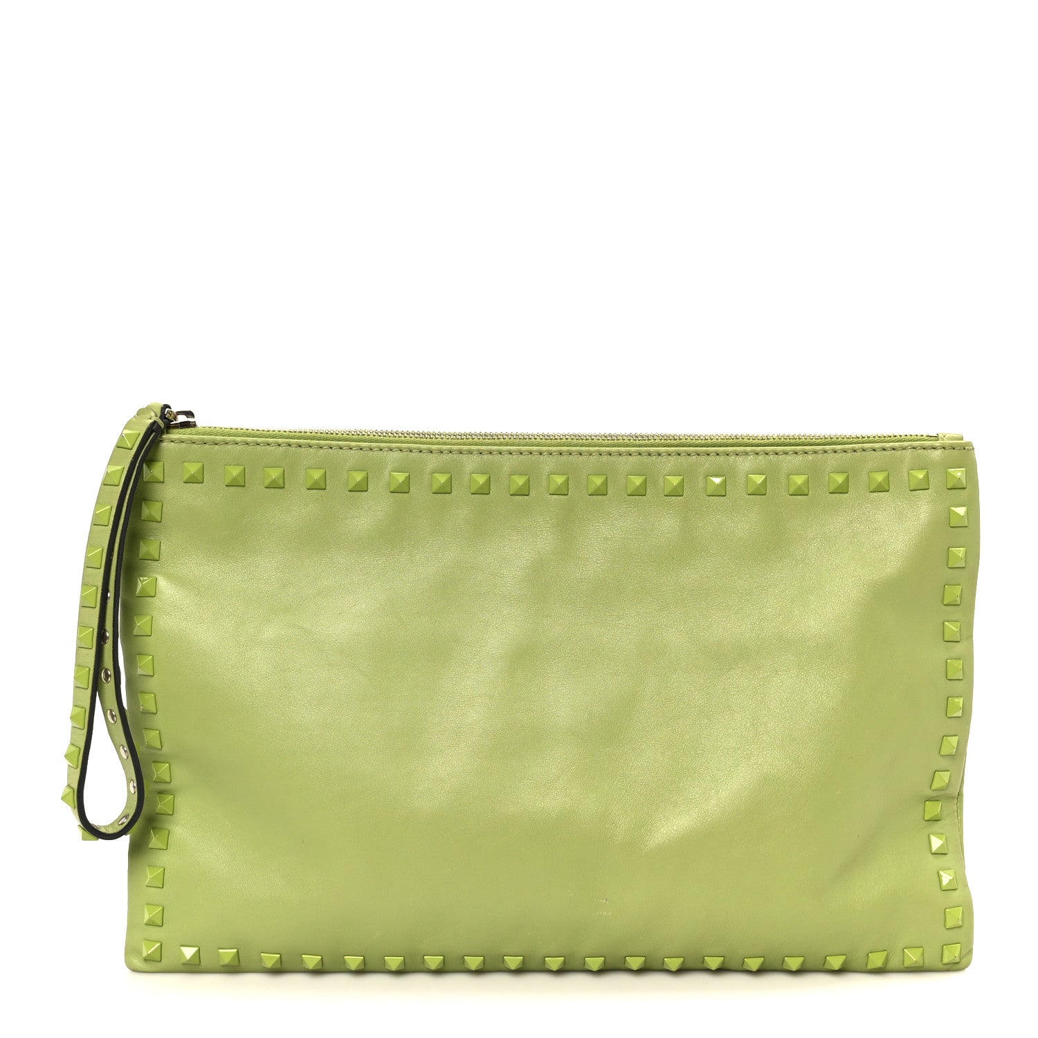 Valentino Garavani Vitello Large Rockstud Zip Wristlet Pouch Pop Apple 1 of 11