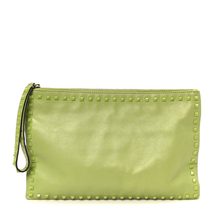 Valentino Garavani Vitello Large Rockstud Zip Wristlet Pouch Pop Apple 1 of 11
