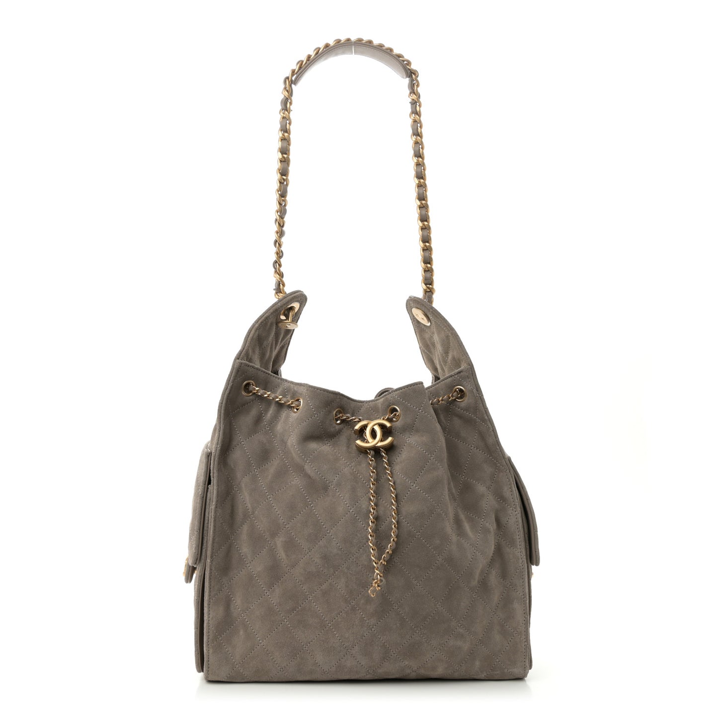 Suede Quilted Medium Chanel 25 Handbag Grey