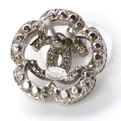 Chanel Crystal Coco Flapper Camellia CC Stud Earrings Silver 4 of 4