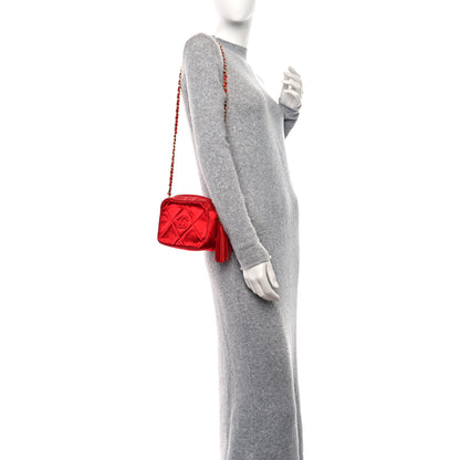 Chanel Satin Quilted CC Tassel Camera Case Red 3 of 9